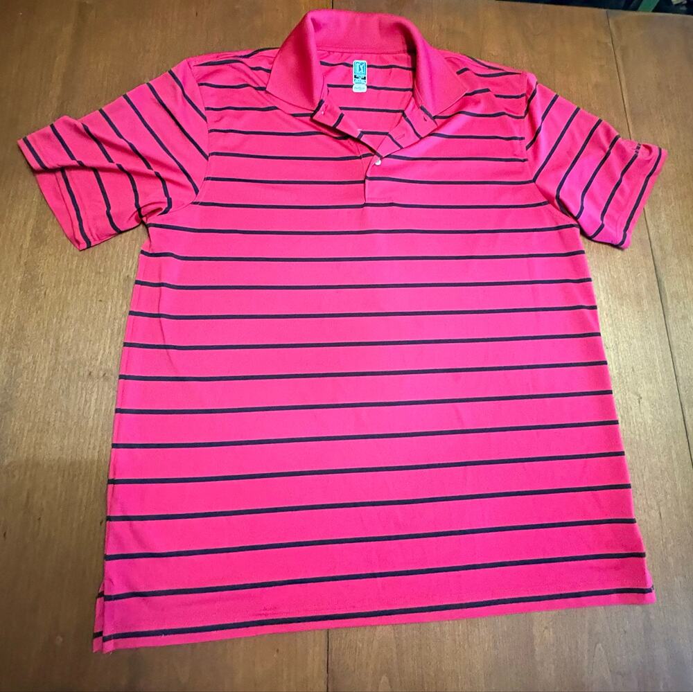 PGA Tour Airflux Golf Polo Shirt Mens XL Red Black Striped Short Sleeve Polo